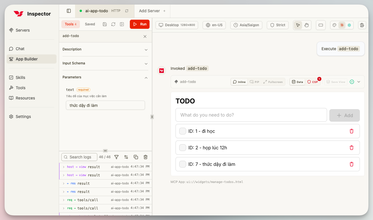 Gọi tool trong App Builder