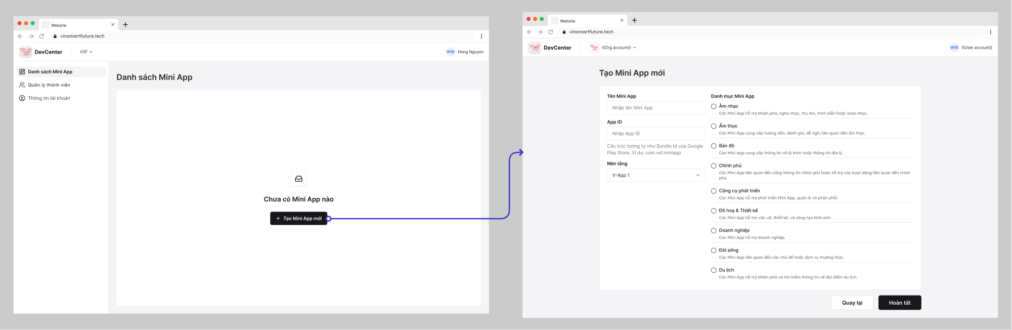 Tạo mới mini app