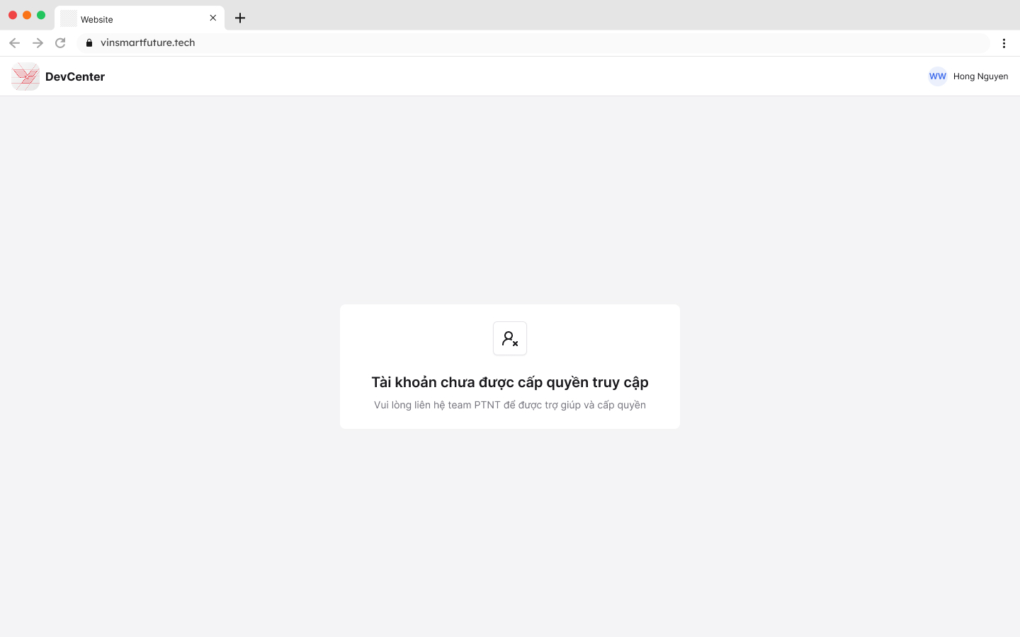 DevCenter - First time logged in