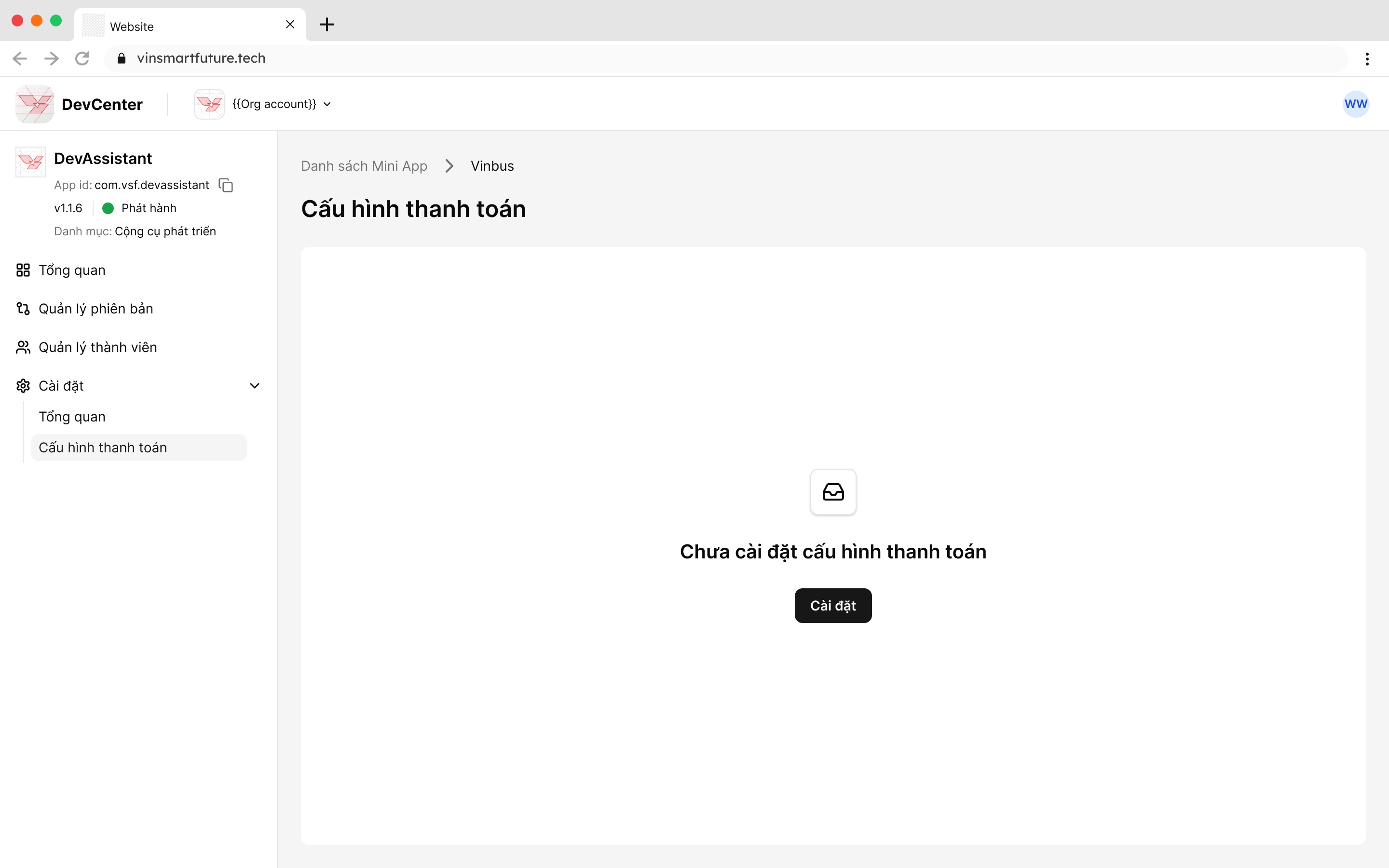 Lần đầu mở Cấu hình thanh toán
