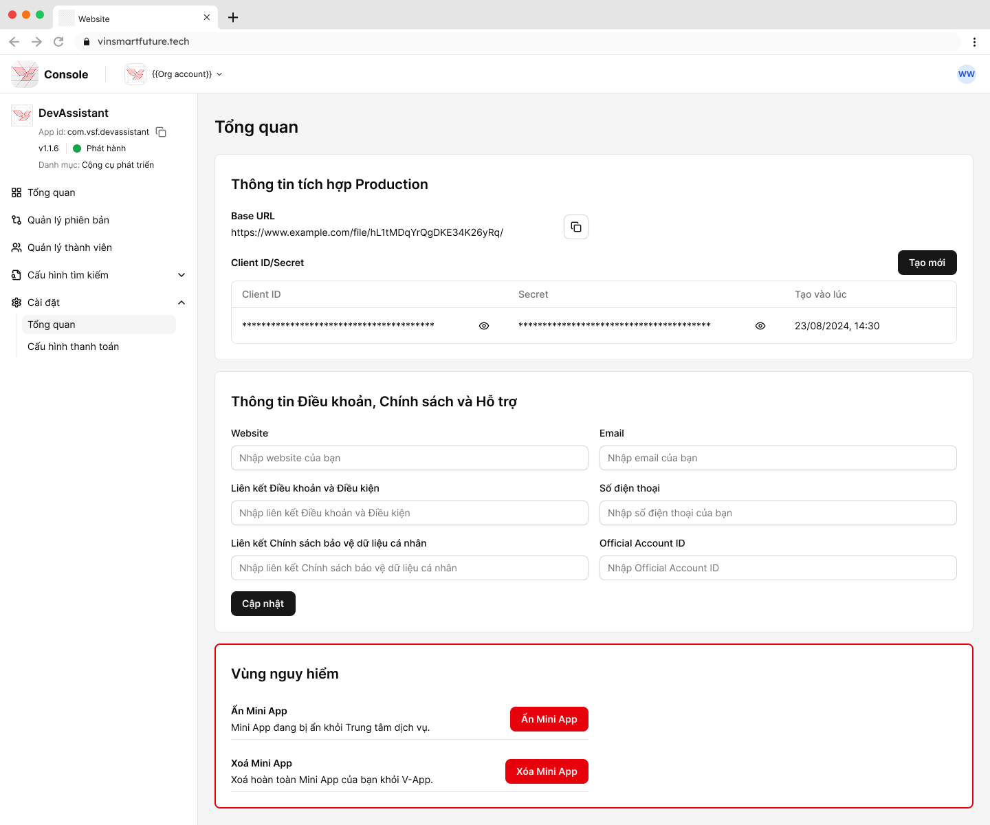 Tạo mới mini app