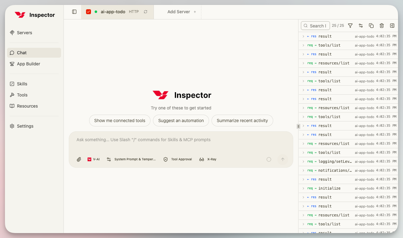 Giao diện tổng quan V-Inspector